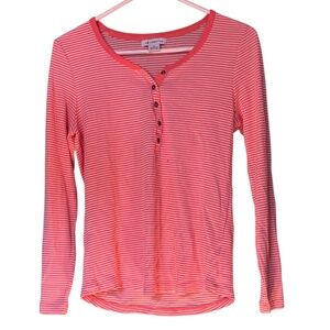 NWOT-Pink Striped Long Sleeve Henley Top